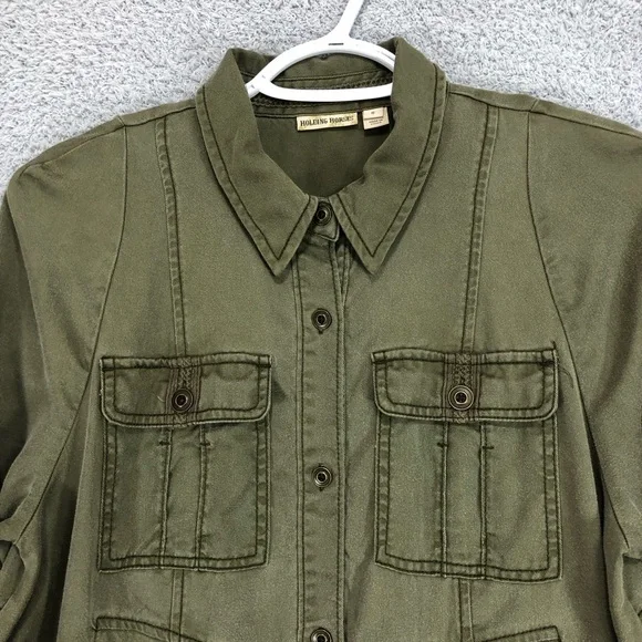 Holding Horses Fit and Flare Shirt Dress Size 8 Olive Green Lyocell - Picture 4 of 15